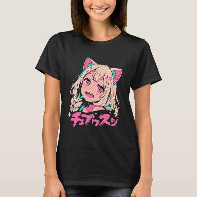 T-shirt Anime Waifu Cute Anime Manga Cat Girl Sweet Retro  (Devant)