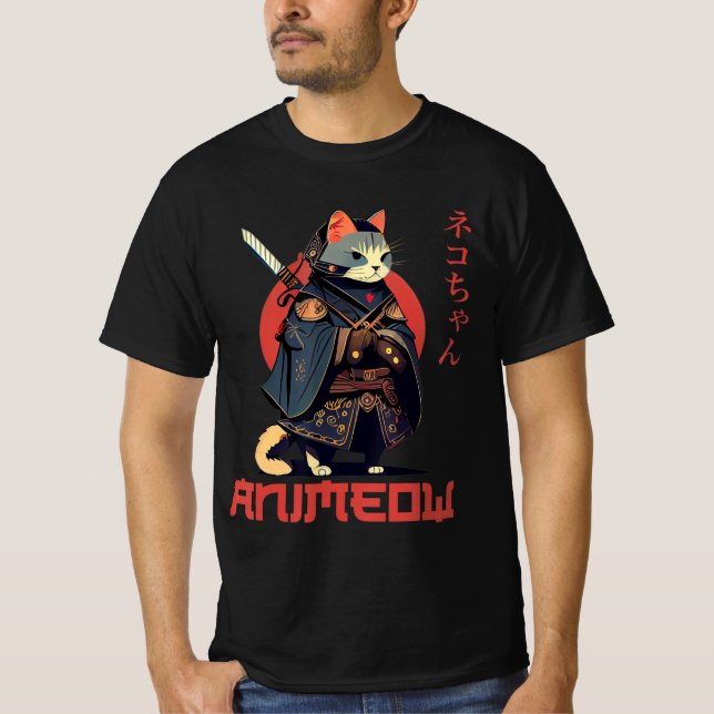T-shirt ANIMEOW Fun Cute Samurai Kawaii Chat Ninja Costume (Devant)