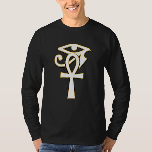 T-shirt Ankh Avec L'Oeil De Ra Horus Hiéroglyphes Système  (Devant)