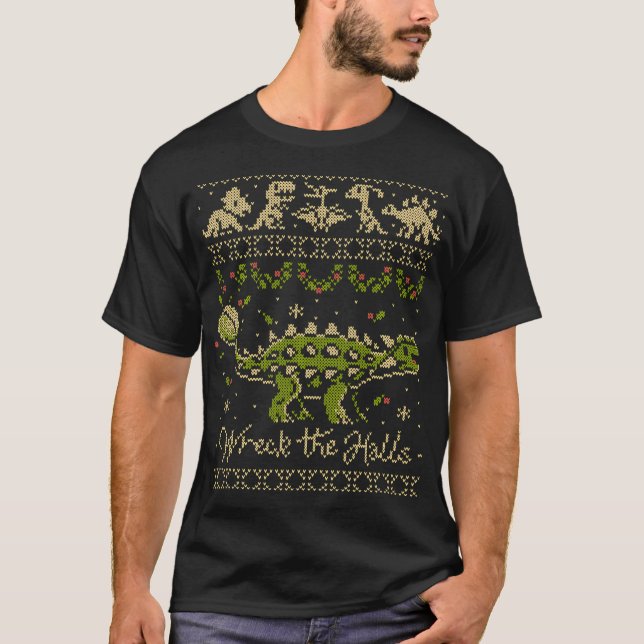 T-shirt Ankylosaurus Dinosaur Noël (Devant)