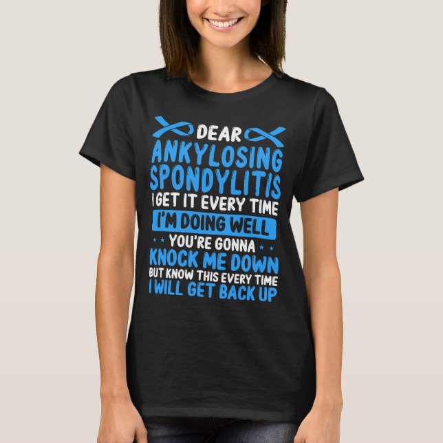 T-shirt Ankylose Spondylitis bleu comme ruban (Devant)
