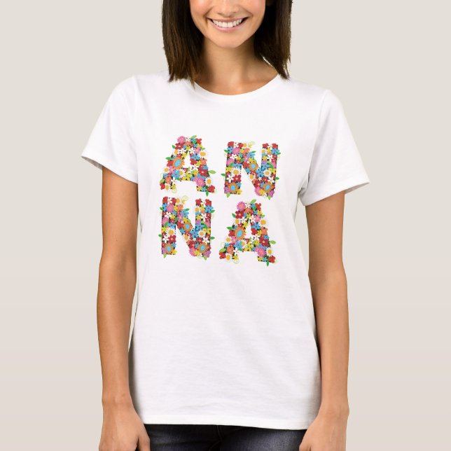 T-shirt 'ANNA' Nom personnalisé Fleurs de printemps lunair (Devant)