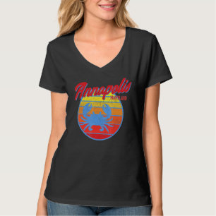 T-shirt Annapolis Md Retro Crabe Bleu Océan Coucher de sol