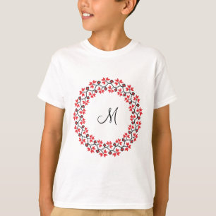 T-shirt Anneau de fleur rouge Monogramme personnalisé init