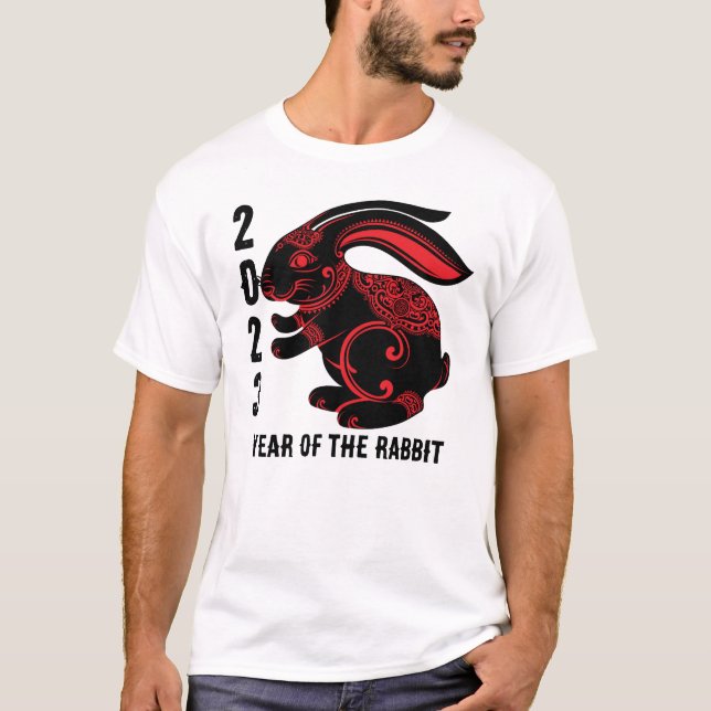 T-shirt Année chinoise du lapin 2023, rouge noir (Devant)