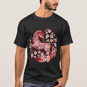 T-shirt Année du Cheval 2026 Art coupé avec Cerisier en Fl