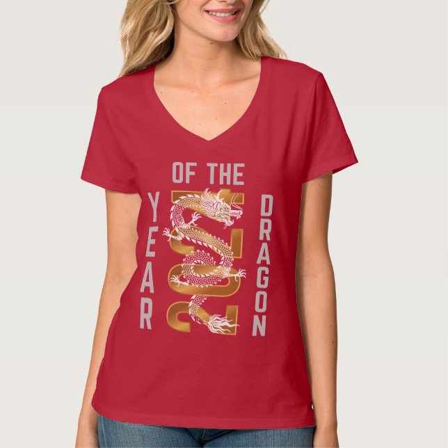 T-shirt Année du Dragon 2024 Blanc Gris Or (Devant)