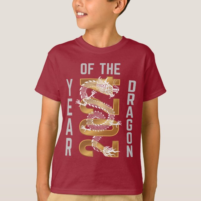 T-shirt Année du Dragon 2024 Blanc Gris Or (Devant)