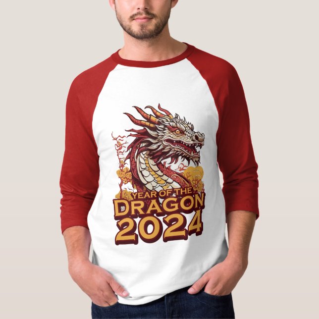 T-shirt Année du dragon 2024 Homme raglan Shirt, Dragon (Devant)