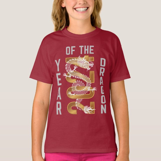 T-shirt Année du Dragon Année 2024 Blanc Gris Or (Devant)