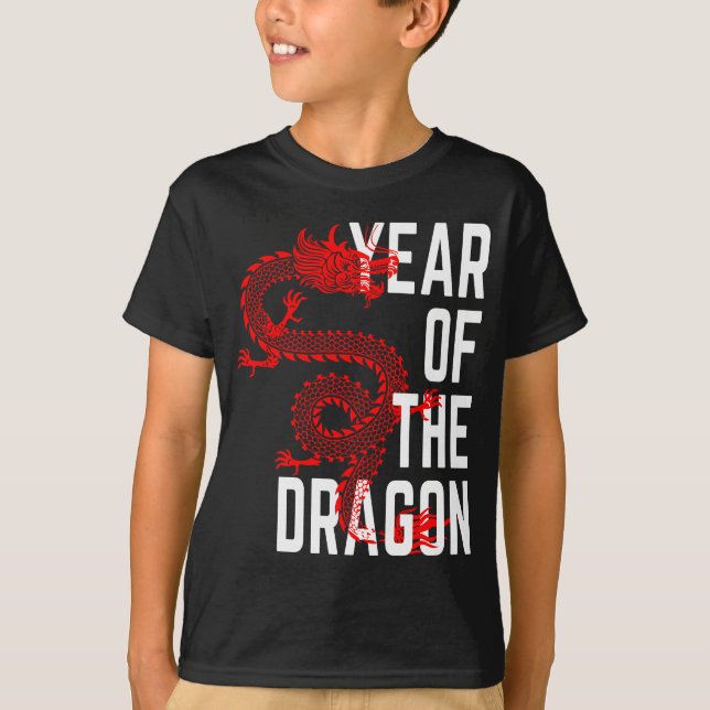 T-shirt Année du Dragon rouge blanc (Devant)