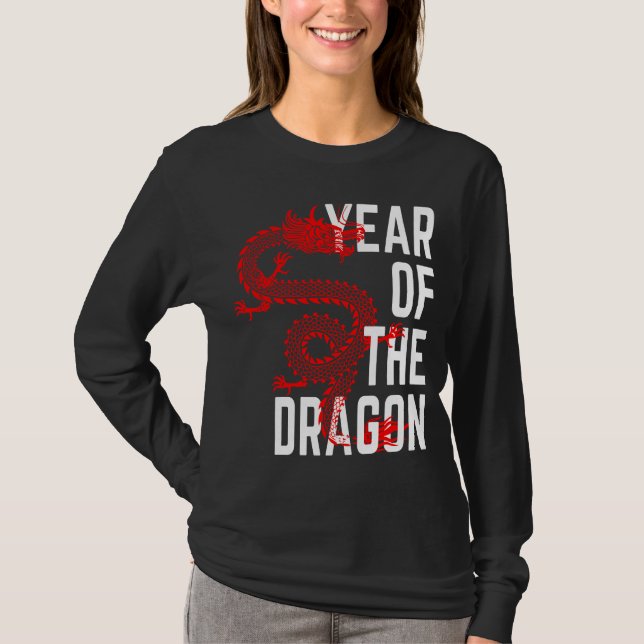 T-shirt Année du Dragon rouge blanc (Devant)