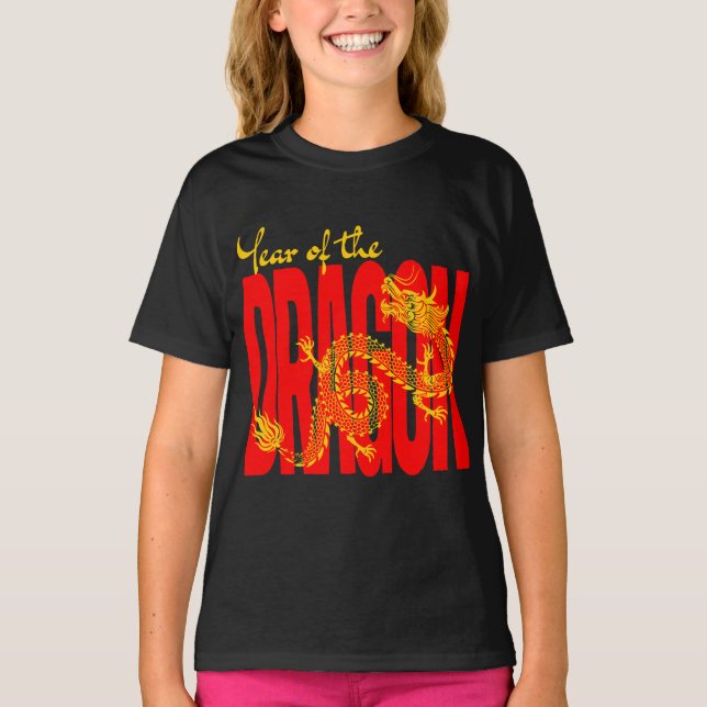 T-shirt Année du Dragon Rouge Or (Devant)