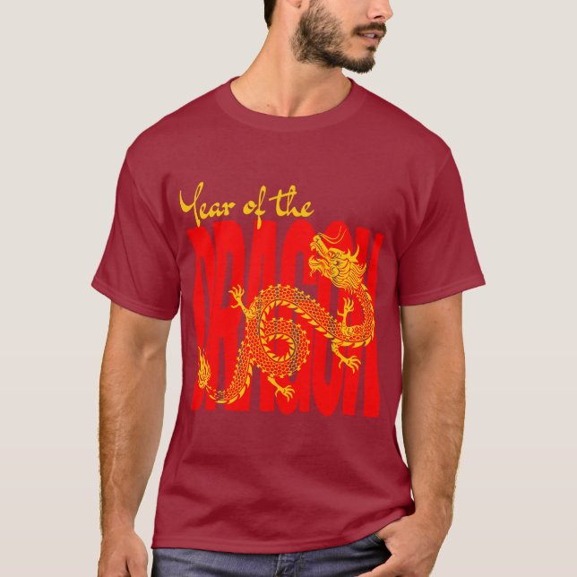T-shirt Année du Dragon Rouge Or (Devant)