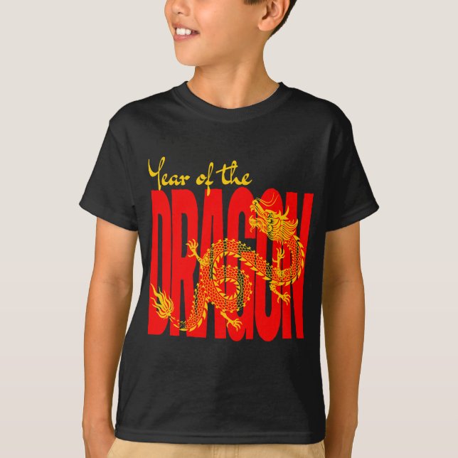T-shirt Année du Dragon Rouge Or (Devant)