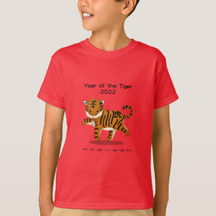 T-shirt Année du tigre 2022 Coute zodiaque Animal Rouge
