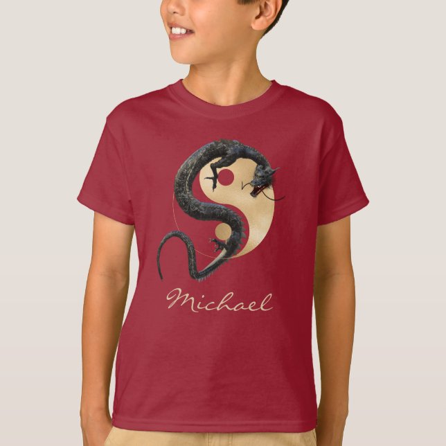T-shirt Année orientale asiatique du Dragon Gold Yin Yang (Devant)