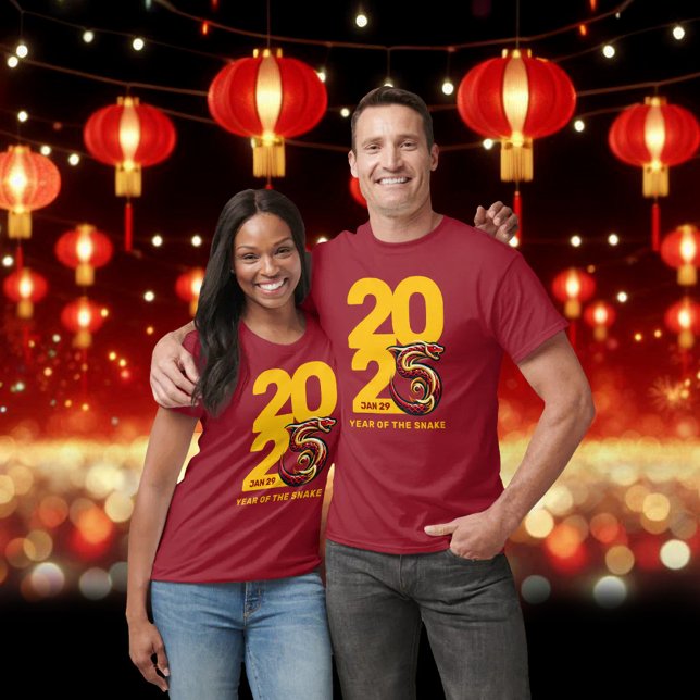 T-shirt Année rouge or du serpent 2025 (CNY 2025 Red Shirt Fireworks Lanterns Cover Photo)