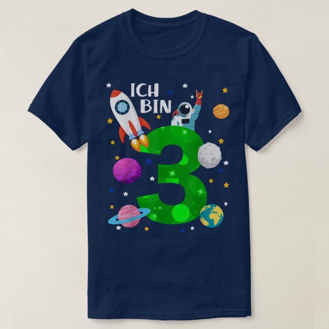 T-shirt Anniversaire 3 ans fusée, planètes, étoiles, astro (Design devant)