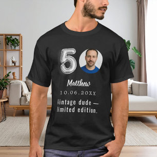 T-shirt anniversaire 50 ans noir argent photo vintage mec