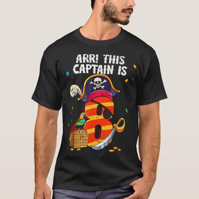 T-shirt Anniversaire 8 Ans Pirate  (Devant)