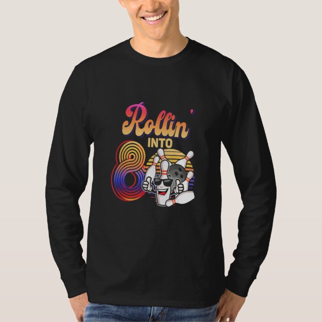 T-shirt Anniversaire 8e Rollin En 8 Bowling Retro Su (Devant)