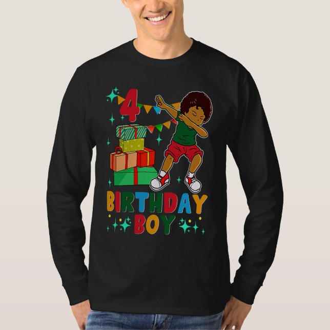 T-shirt Anniversaire African American Boy 4e anniversaire  (Devant)