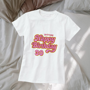 T-shirt Anniversaire âge rose blanc rétro 70's