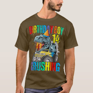 T-shirt Anniversaire Boy Crushing 14 Monster Truck Dinosau
