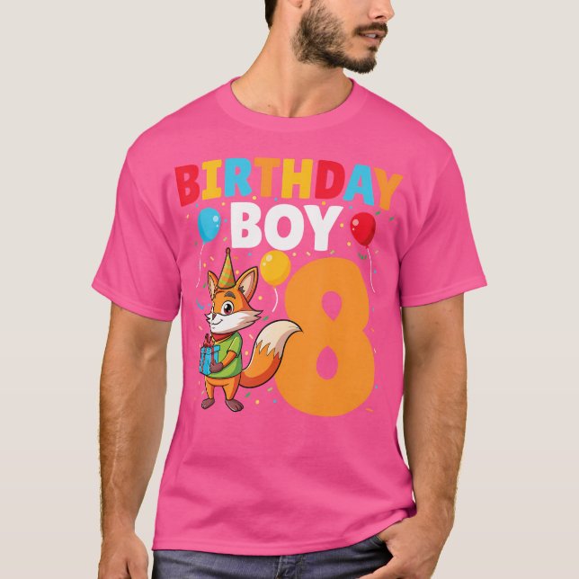 T-shirt Anniversaire Boy Cute Fox 8 Ans 8E Anniversaire Pa (Devant)