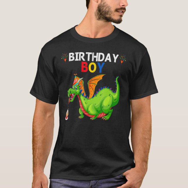 T-shirt Anniversaire Boy Dragon Party Fête Garçons Enfants (Devant)