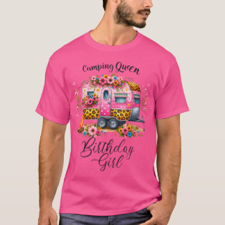 T-shirt Anniversaire Camping Queen Camp Pink Floral Van Bi