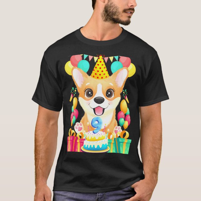 T-shirt Anniversaire Corgi 9ème 9 Ans (Devant)