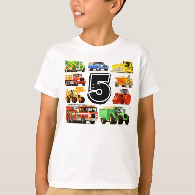 T-shirt Anniversaire d'âge d'enfants 5ème de camions faits (Devant)