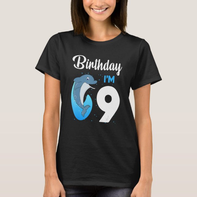 T-shirt Anniversaire dauphin 9 ans Enfants garçons filles  (Devant)