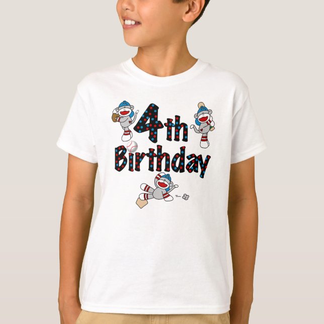 T-shirt Anniversaire de base-ball de singe de chaussette (Devant)