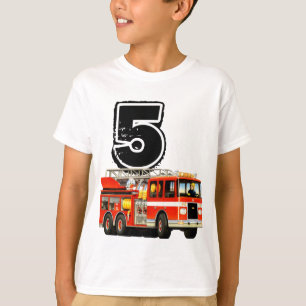 T-shirt Anniversaire de camion de pompiers rouge fait sur