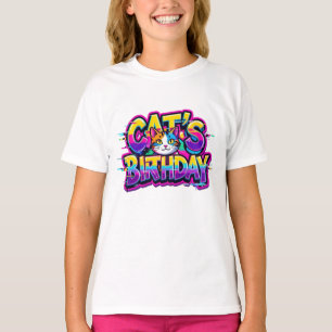 T-shirt Anniversaire de chat Arc-en-ciel Glitch
