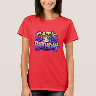 T-shirt Anniversaire de chat Arc-en-ciel Glitch