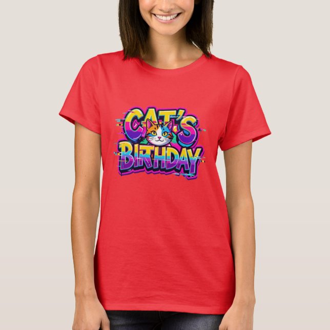 T-shirt Anniversaire de chat Arc-en-ciel Glitch (Devant)