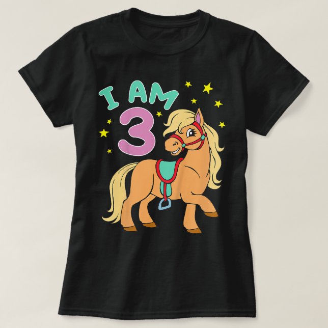 T-shirt Anniversaire de Cheval 3 Ans Filles Tout-Petits (Design devant)