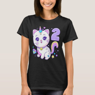 T-shirt Anniversaire de enfant fille 2 ans chat unicorn 2e