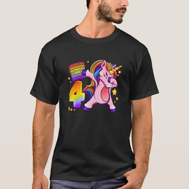 T-shirt Anniversaire de enfant fille 4 ans, Unicorne, Pop  (Devant)