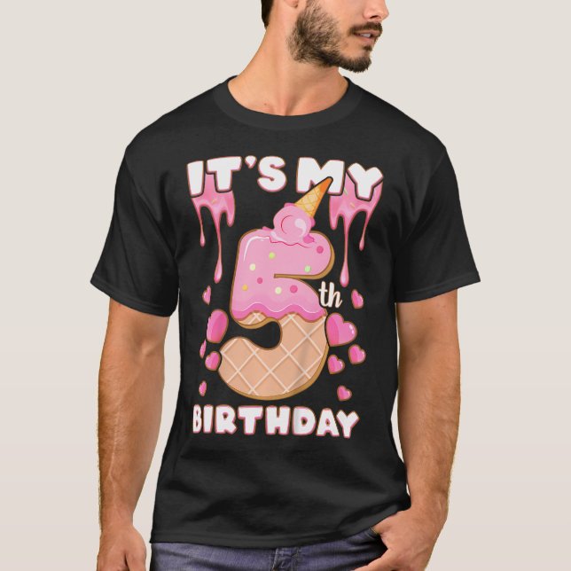 T-shirt Anniversaire de enfant Fille 5 Ans Glace Crème C'E (Devant)
