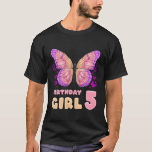 T-shirt Anniversaire de enfant fille 5 ans, papillon rose 