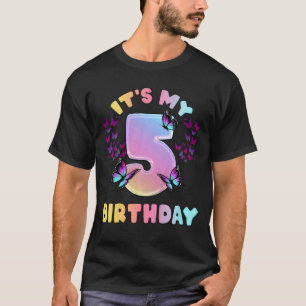 T-shirt Anniversaire de enfant fille 5 ans papillons C'est