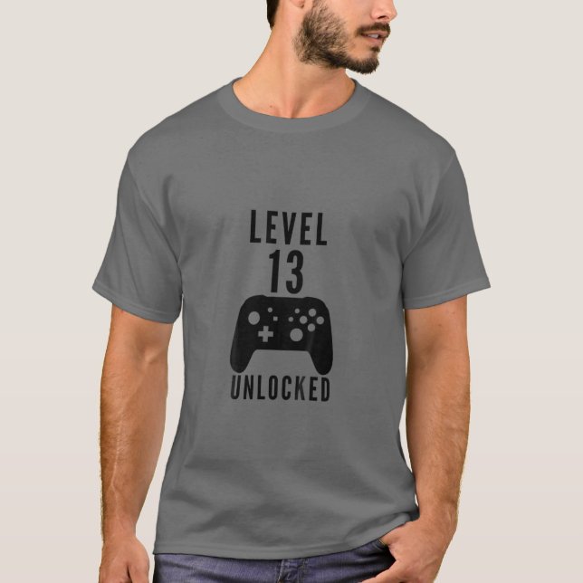 T-shirt Anniversaire de enfant Gamer Niveau 13 Déverrouill (Devant)
