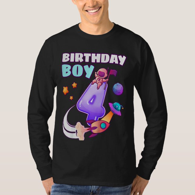 T-shirt Anniversaire de enfant Garçon 4 ans Ancienne fusée (Devant)