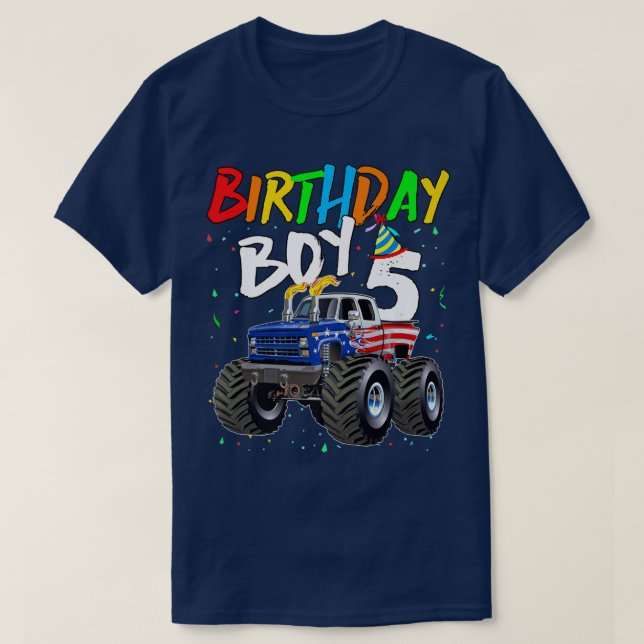T-shirt Anniversaire de enfant garçon 5 ans Monster Truck  (Design devant)