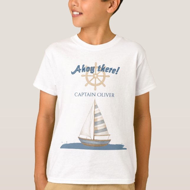 T-shirt Anniversaire de enfant nautique | Bateau bleu et b (Devant)